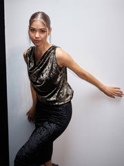 Women Olive Velvet Cowl Neck Sleeveless Top-SFTOPS41608