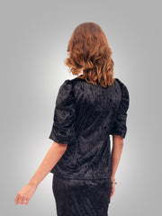 Women Black Velvet Front Button Top-SFTOPS41612