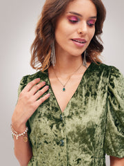 Women Olive Velvet Front Button Top-SFTOPS41614