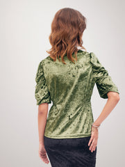 Women Olive Velvet Front Button Top-SFTOPS41614