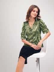 Women Olive Velvet Front Button Top-SFTOPS41614