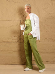 Women Olive Twill Corset Top With Cargo Pants-SFTOPS41905_SFPANT50872