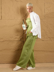 Women Olive Twill Corset Top With Cargo Pants-SFTOPS41905_SFPANT50872