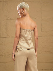 Women Beige Twill Corset Top With Cargo Pants-SFTOPS41907_SFPANT50871