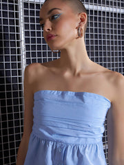 Women Blue Poplin Back Smoked Tube Top-SFTOPS41908