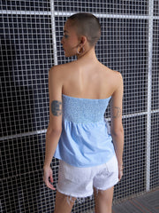 Women Blue Poplin Back Smoked Tube Top-SFTOPS41908