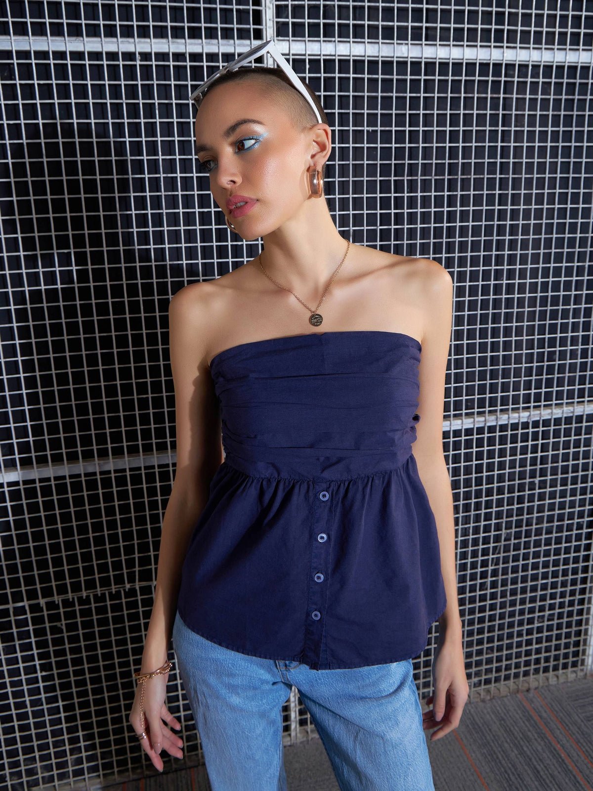 Women Purple Poplin Back Smoked Tube Top-SFTOPS41909