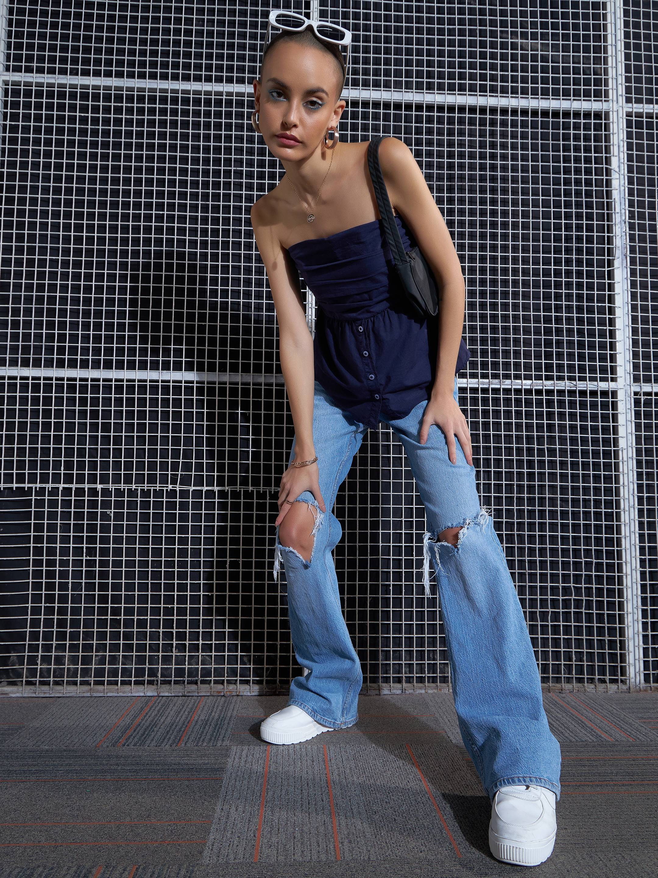 Women Purple Poplin Back Smoked Tube Top-SFTOPS41909