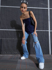 Women Purple Poplin Back Smoked Tube Top-SFTOPS41909