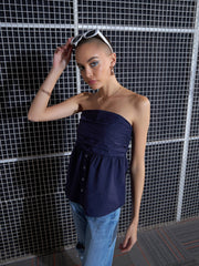 Women Purple Poplin Back Smoked Tube Top-SFTOPS41909