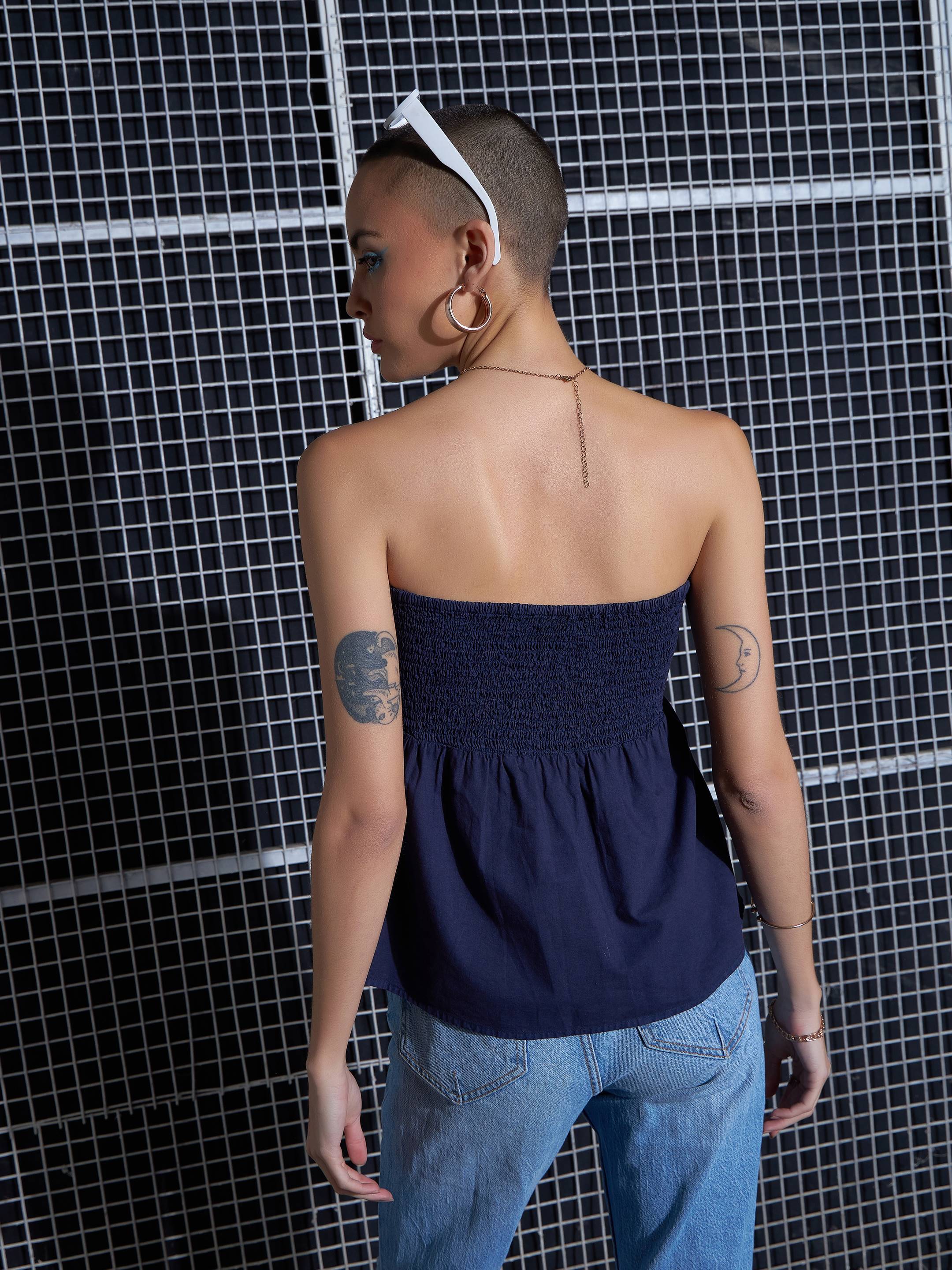 Women Purple Poplin Back Smoked Tube Top-SFTOPS41909