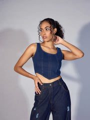 Women Navy Denim Short Top-SFTOPS42025