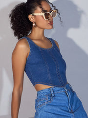 Women Blue Denim Short Top-SFTOPS42026