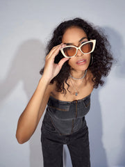Women Black Denim Zipper Tube Top-SFTOPS42027