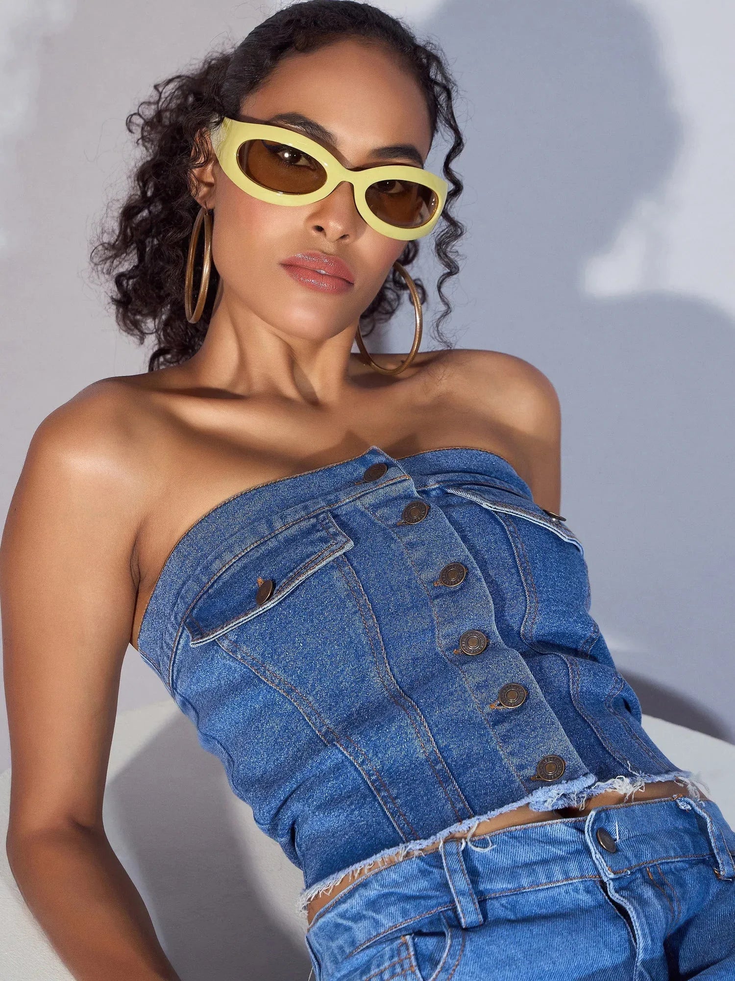 Blue Denim Crop Top | Women's Tube Shirts & Blouses Online