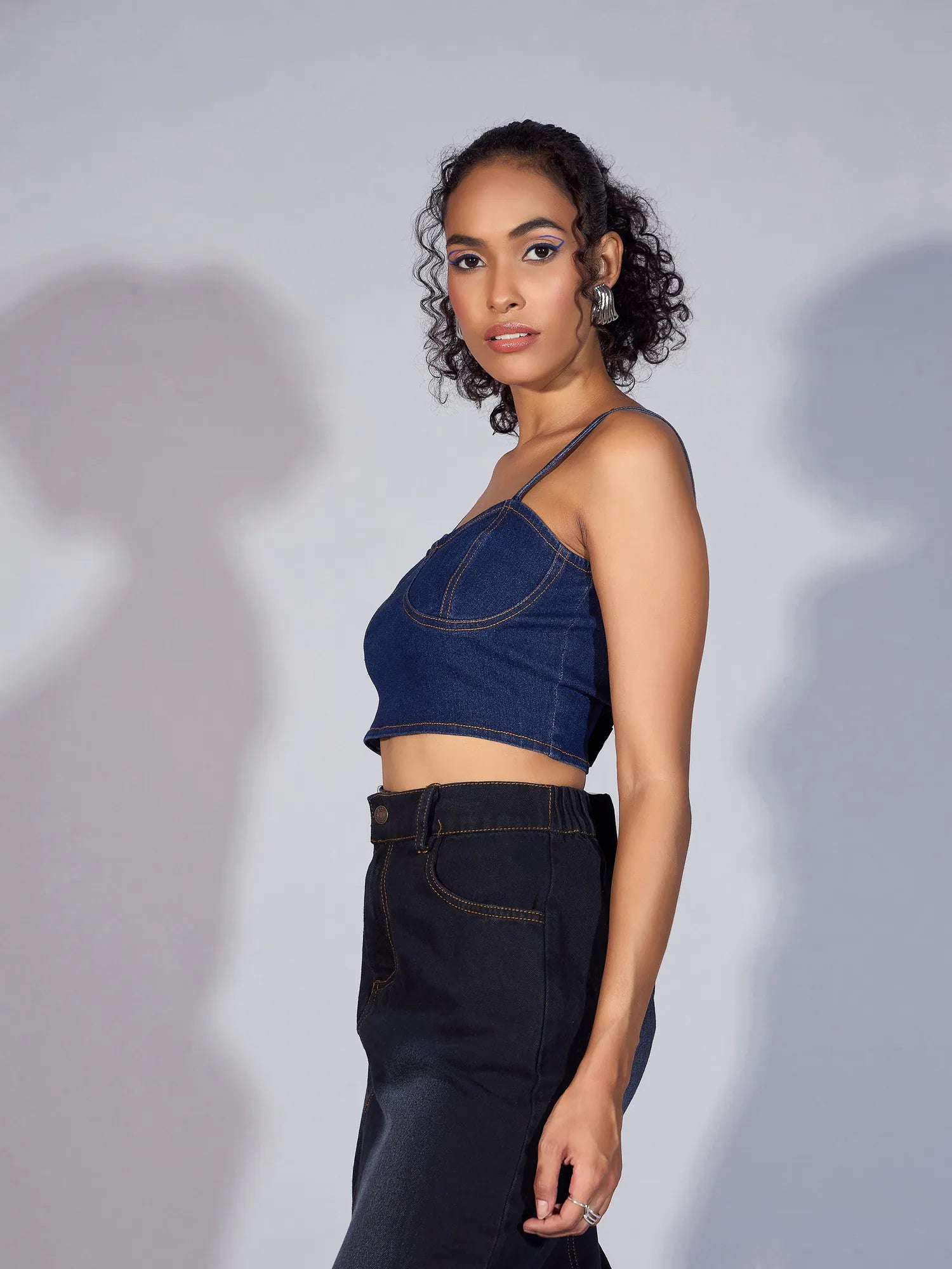 Blue Denim Crop Top - Women's Western Wear | Strappy Style