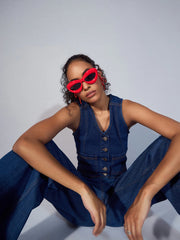 Women Blue Denim Waistcoat Top-SFTOPS42034
