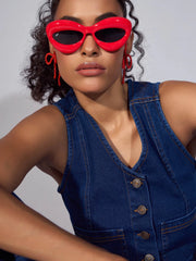 Women Blue Denim Waistcoat Top-SFTOPS42034