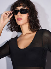 Women Black Mesh Bodysuit-SFTOPS42047