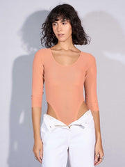 Women Beige Mesh Bodysuit-SFTOPS42048