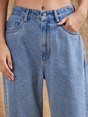 Women Blue Washed Tube Top With Straight Fit Jeans-SFTOPS42054_SFJEAN0571