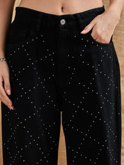 Women Black Washed Tube Top With Straight Fit Jeans-SFTOPS42055_SFJEAN0572