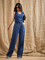 Women Blue Denim Top With Straight Fit Jeans-SFTOPS42056_SFJEAN0575