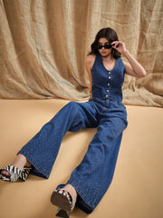Women Blue Denim Top With Straight Fit Jeans-SFTOPS42056_SFJEAN0575