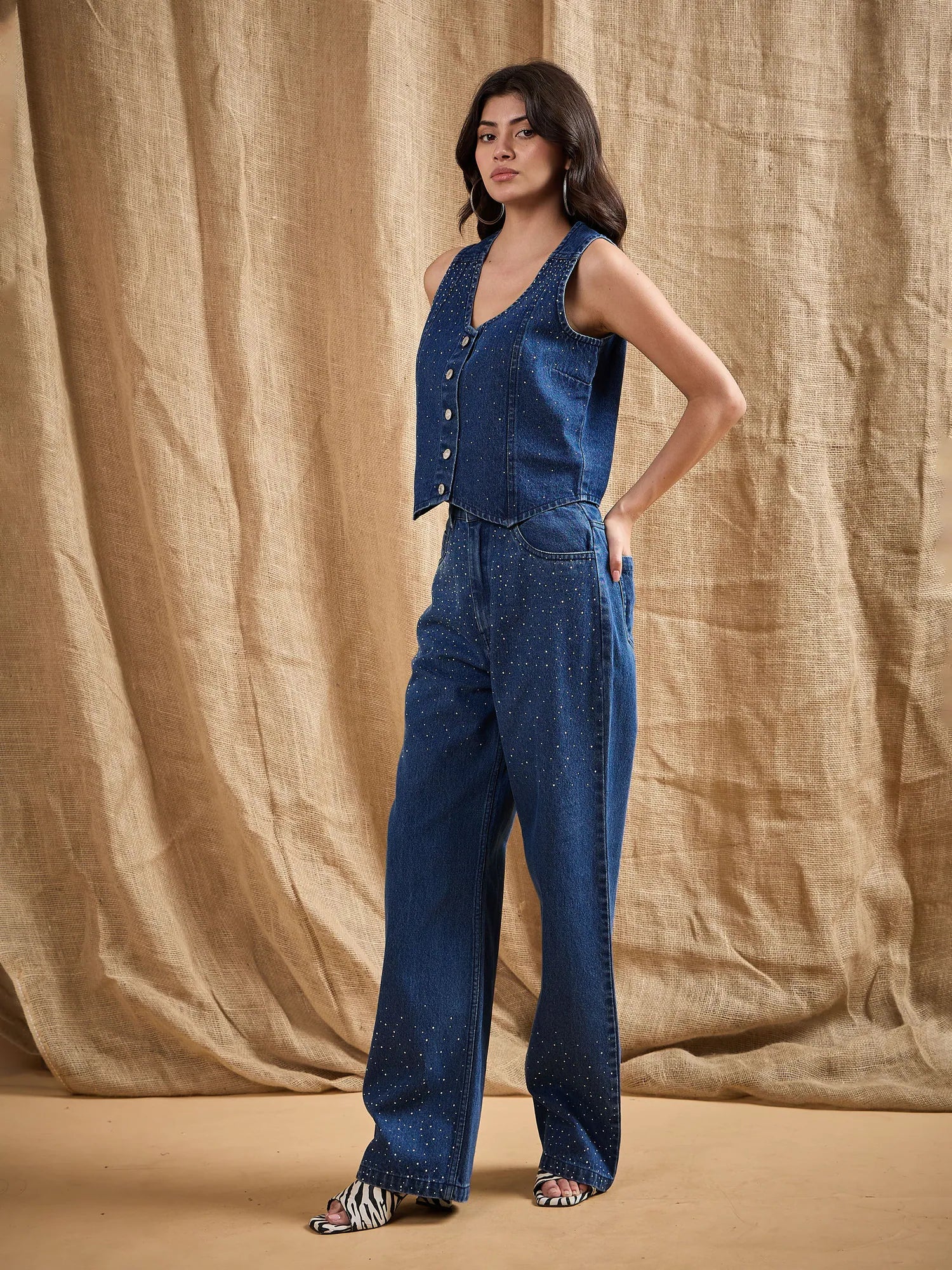 Wholesale Women Blue Denim Top With Straight Fit Jeans