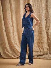 Women Blue Denim Top With Straight Fit Jeans-SFTOPS42056_SFJEAN0575