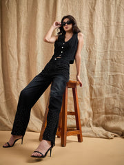 Women Black Denim Top With Straight Fit Jeans-SFTOPS42057_SFJEAN0576