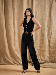 Women Black Denim Top With Straight Fit Jeans-SFTOPS42057_SFJEAN0576