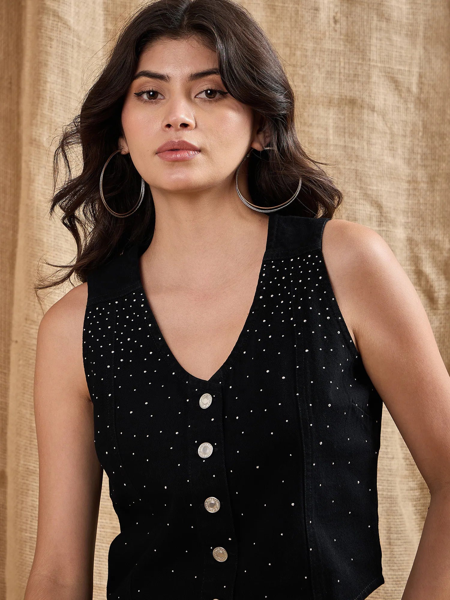 Wholesale Women Black Denim Top With Straight Fit Jeans