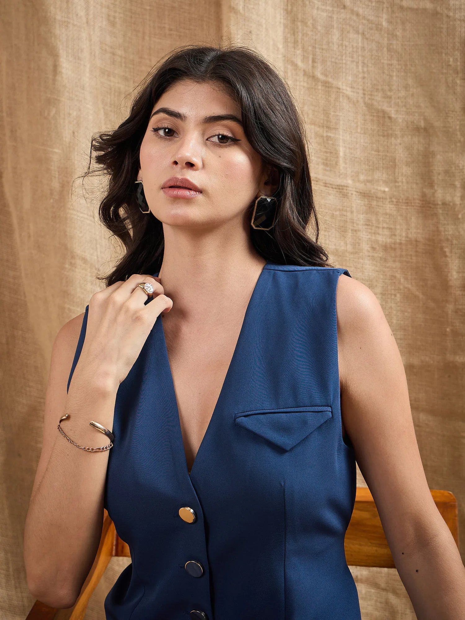 Airforce Blue Waistcoat Top | Stylish Women's Shirts