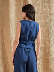 Women Airforce Blue Waistcoat Top-SFTOPS42058