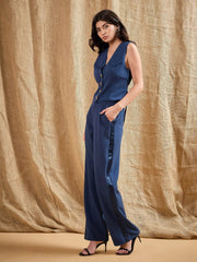 Women Airforce Blue Waistcoat With Straight Fit Pants-SFTOPS42058_SFPANT50843