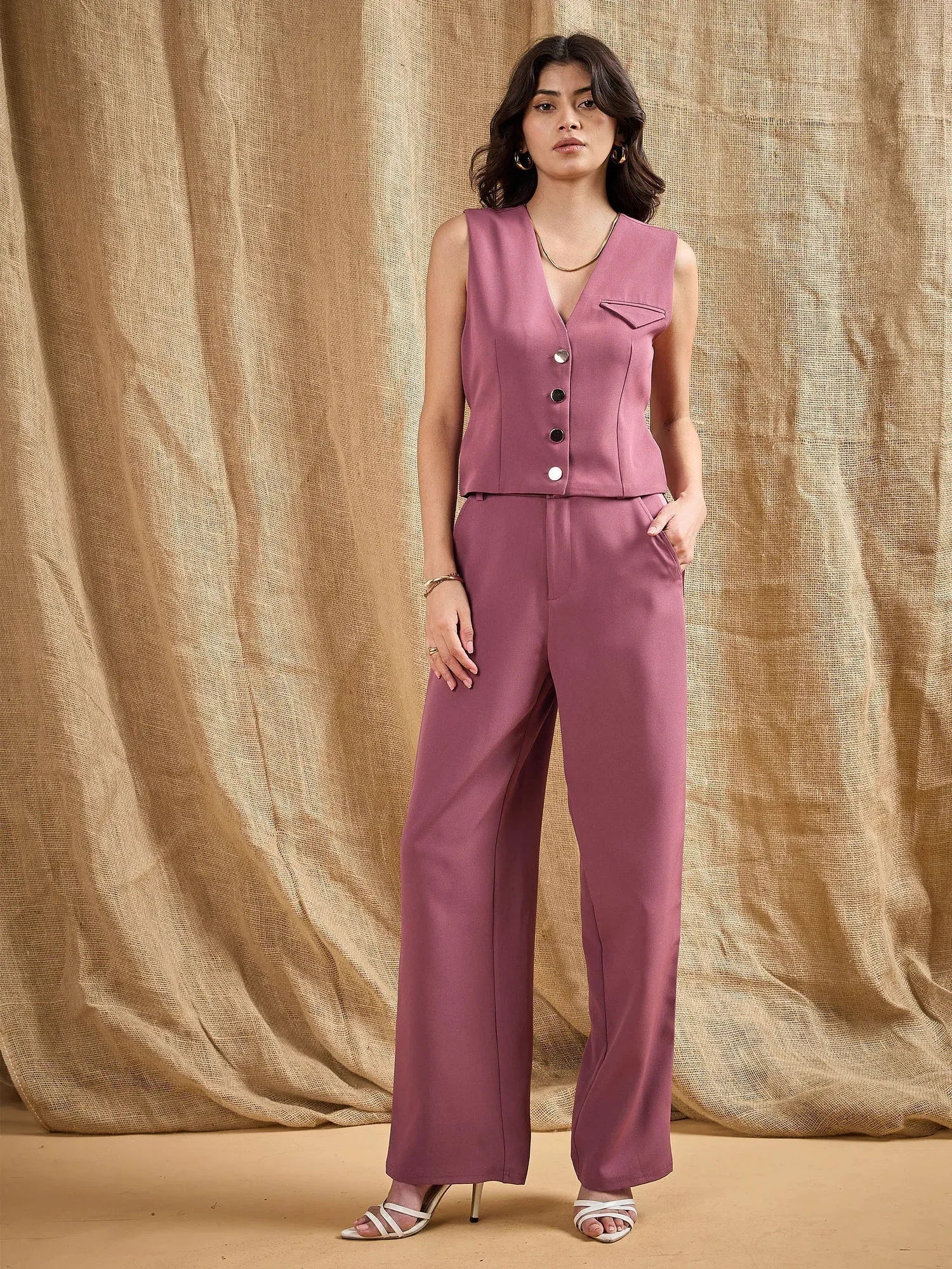 Dark Pink Waistcoat Top | Stylish Women's Shirts & Blouses