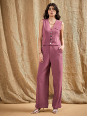 Women Dark Pink Waistcoat Top-SFTOPS42059