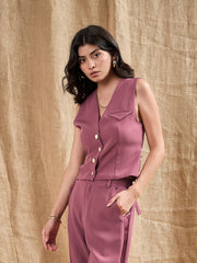 Women Dark Pink Waistcoat Top-SFTOPS42059