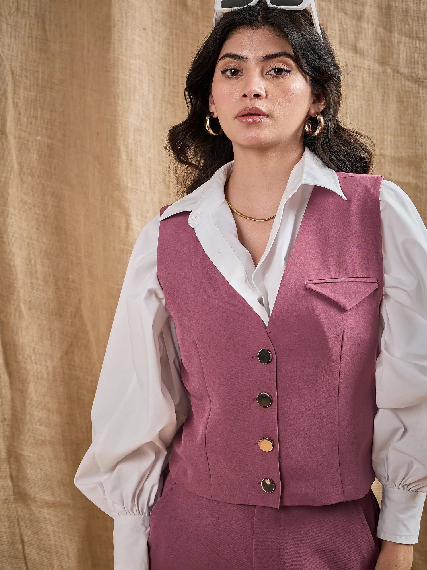 Dark Pink Waistcoat Top | Stylish Women's Shirts & Blouses
