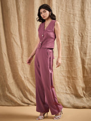 Women Dark Pink Waistcoat With Straight Fit Pants-SFTOPS42059_SFPANT50844
