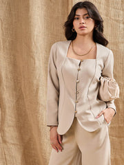 Women Beige Square Neck Front Open Top-SFTOPS42061