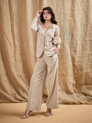 Women Beige Square Neck Front Open Top-SFTOPS42061