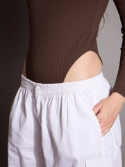 Women Brown Rib Sweetheart Neck Bodysuit-SFTOPS42066