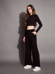 Women Black Rib Full Sleeve Crop Top With Drawstring Pants-SFTOPS42071_SFPANT50883