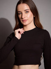 Women Black Rib Full Sleeve Crop Top With Drawstring Pants-SFTOPS42071_SFPANT50883