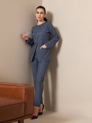 Women Navy Striped Round Neck Full Sleeve Top With Straigh Trousers-SFTOPS42077_SFPANT50901