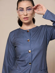 Women Navy Striped Round Neck Full Sleeve Top With Straigh Trousers-SFTOPS42077_SFPANT50901