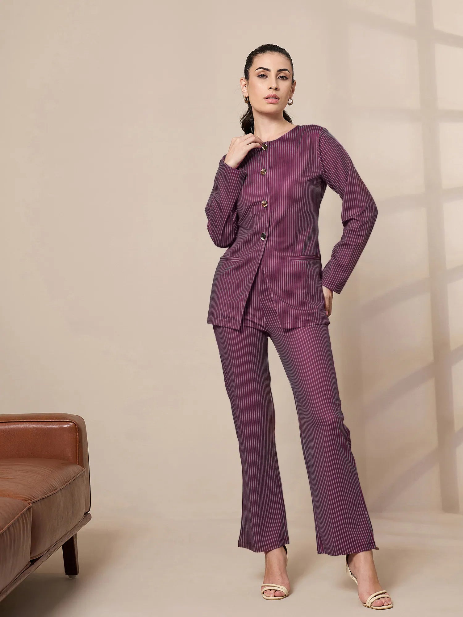 Maroon Striped Co Ord Sets for Women - Stylish Two Piece Sets