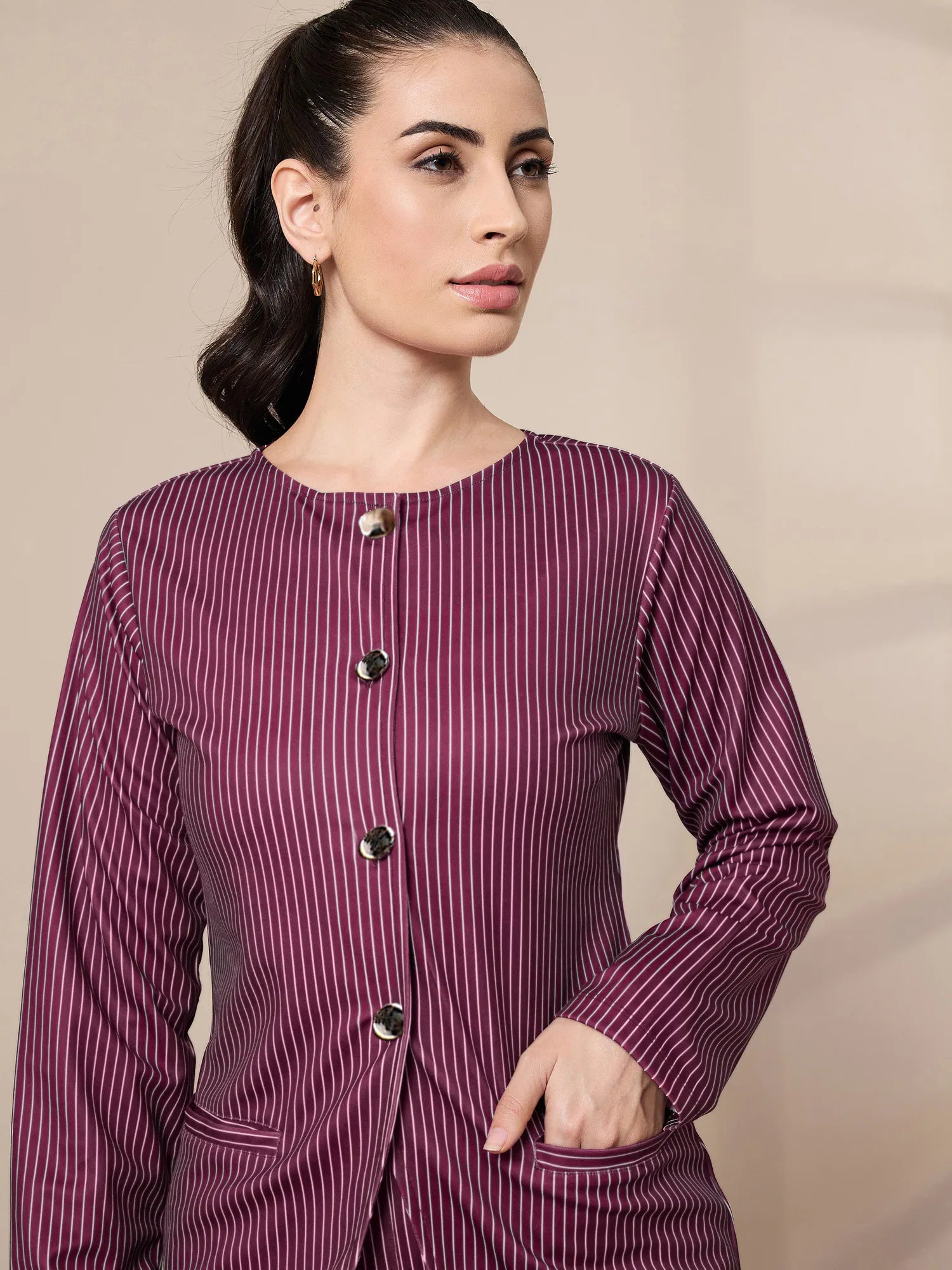 Maroon Striped Co Ord Sets for Women - Stylish Two Piece Sets